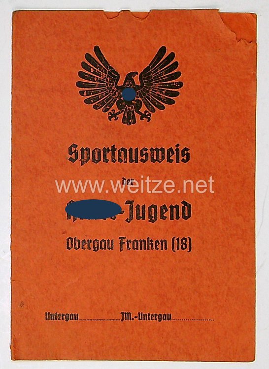 HJ - Sportausweis der Hitlerjugend Obergau Franken ( 18) ausgestellt für ein Mädchen des Jahrgangs 1928 Bild 2