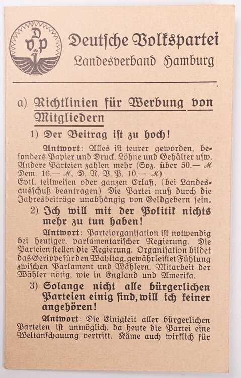 Weimarer Republik - Großes Konvolut von Dokumenten verschiedener nationalgesinnter Parteien der 20er und 30er Jahre in Hamburg  Bild 2