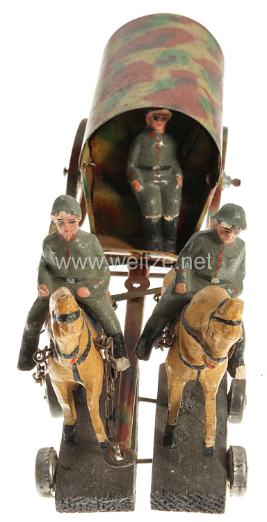 Blechspielzeug - Heer Bagagewagen mit Kutschbock und 2 Pferden Bild 2