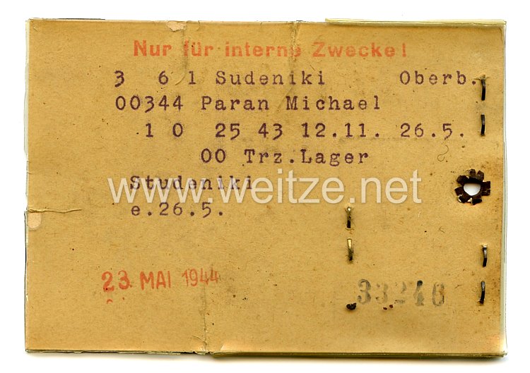 III. Reich - Generalgouvernement Werkschutz - Ausweis  der Berg und Hüttenwerk Gesellschaft Gemeinschaftslager Trzynietz Bild 2