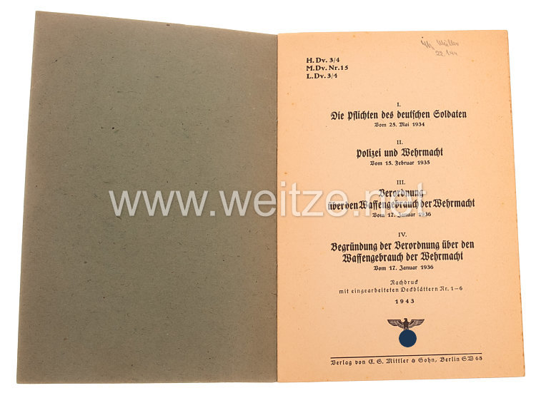 H.Dv. 3/4, M.Dv.Nr.15, L.Dv. 3/4 - Die Pflichten des deutschen Soldaten. Vom 25. Mai 1934. II. Polizei und Wehrmacht. Vom 15. Februar 1935, Bild 2
