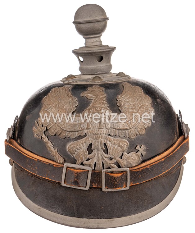 Preußen 1. Weltkrieg Pickelhaube feldgrau mit Tarnbezug für Mannschaften im Trierischen Feldartillerie-Regiment Nr. 44 Bild 2