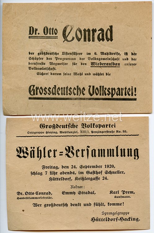 Weimarer Republik - Großdeutsche Volkspartei in Österreich - kleine Dokumentengruppe Bild 2