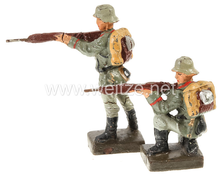 Lineol - Heer 2 Soldaten mit Tornister stehend und kniend schießend Bild 2