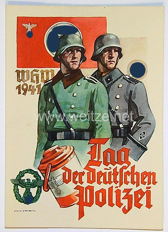 SS - 4 farbige Propaganda-Postkarten - 