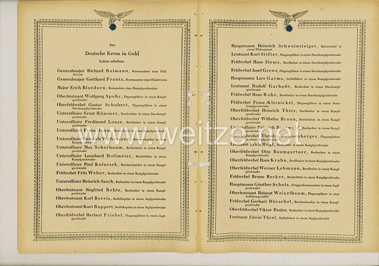 Ehrenliste der Deutschen Luftwaffe - Ausgabe vom 21.September 1942 Verleihungen DK in Gold  Bild 2