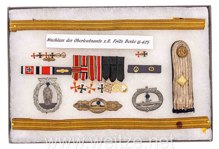 Kriegsmarine U-Bootwaffe: Ordensnachlass aus dem Nachlass des Oberleutnant zur See Fritz Beske, 2. WO auf  