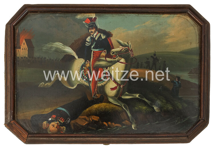 Polen in den Napoleonischen Kriegen: patriotische Dose mit Darstellung des Todes des Prinzen Poniatowski Bild 2