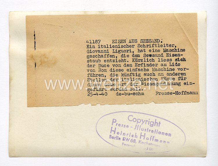 III. Reich Pressefoto. Eisen aus Seesand. 25.4 1940. Bild 2
