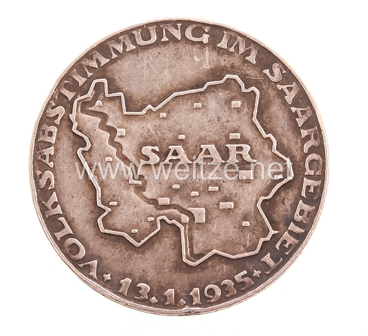 III. Reich - silberne Erinnerungsmedaille an die Volksabstimmung 13.1.1935  