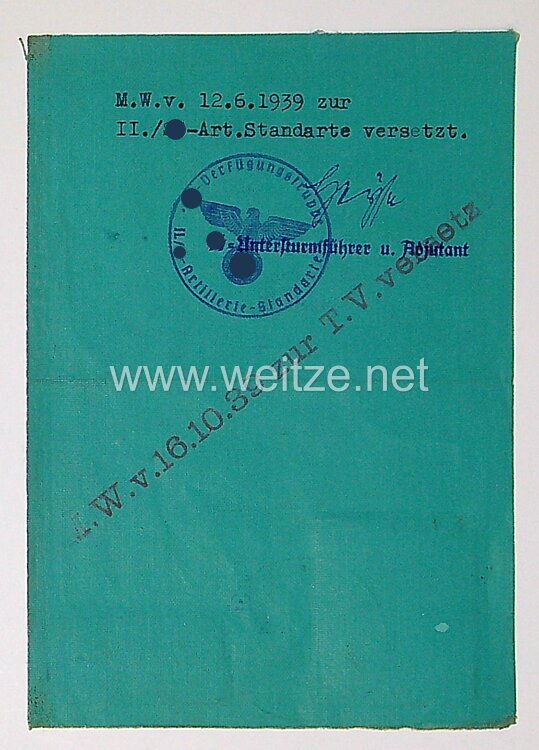 SS-Verfügungstruppe - Truppenausweis für einen Staffelmann der 13.(M.G.)/SS-Standarte 