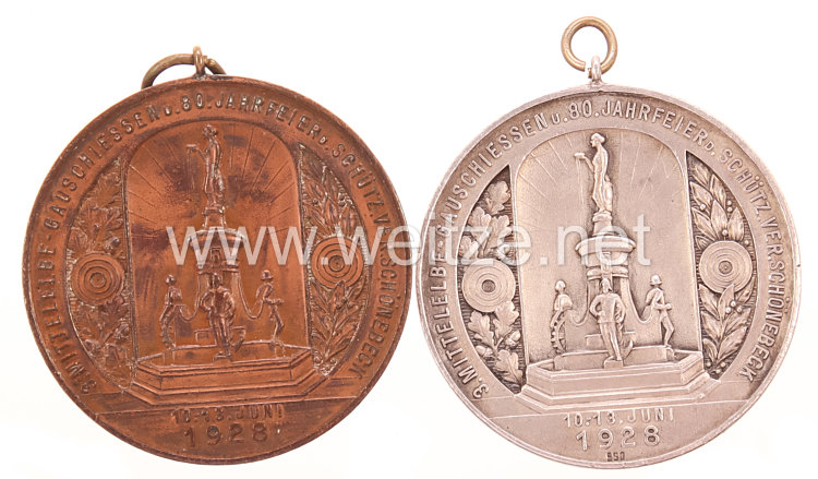 Anhalt silberne und bronzene Medaille des 3.Mittelelbe-Gauschiessens 1928 des Schützenvereins Schönebeck Bild 2