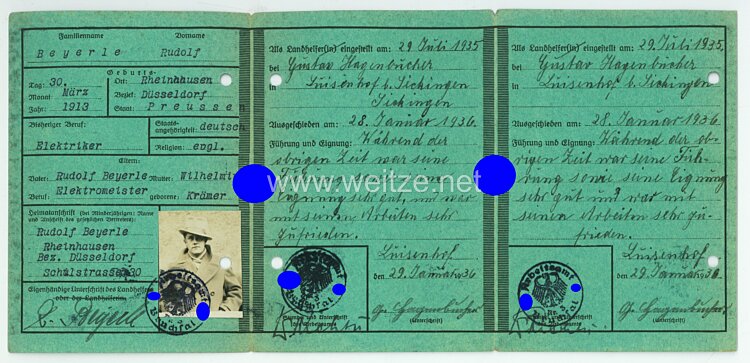 III. Reich - Landhelfer-Brief für einen Mann des Jahrgangs 1913 aus Rheinhausen Bild 2