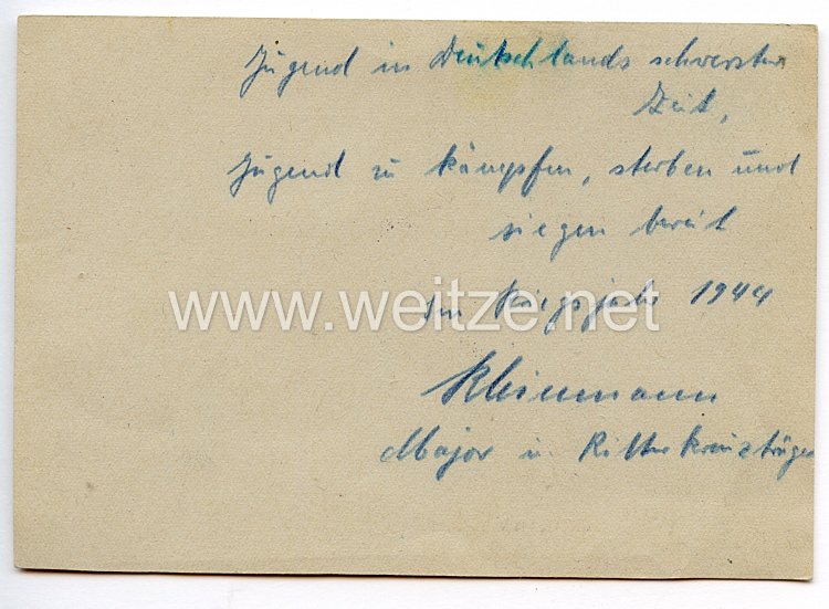 Heer - Originalunterschrift und -widmung von Ritterkreuzträger Major Alfons Kleinmann Bild 2