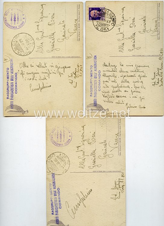 Italien RSI 2. Weltkrieg - 3 Feldpostkarten eines Fallschirmjägers 