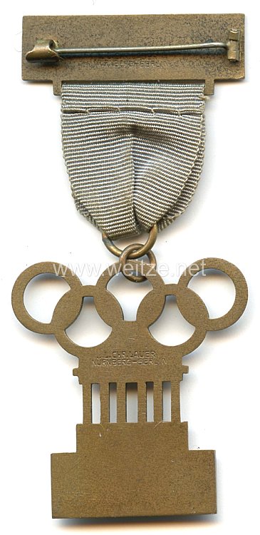 XI. Olympischen Spiele 1936 Berlin - Offizielles Teilnehmerabzeichen eines Angehörigen des Stabes des Organisations-Komitee Bild 2