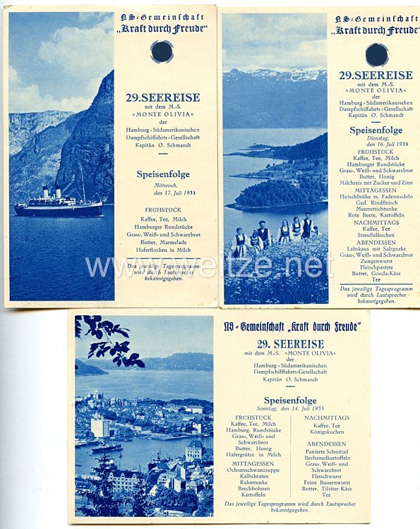 III. Reich K.d.F. ( Kraft durch Freude ) - 6 verschiedene Postkarten der 29. Seereise 1935 Bild 2