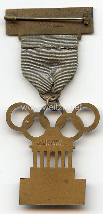 XI. Olympischen Spiele 1936 Berlin - Offizielles Teilnehmerabzeichen eines Angehörigen des Stabes des Organisations-Komitees Bild 2